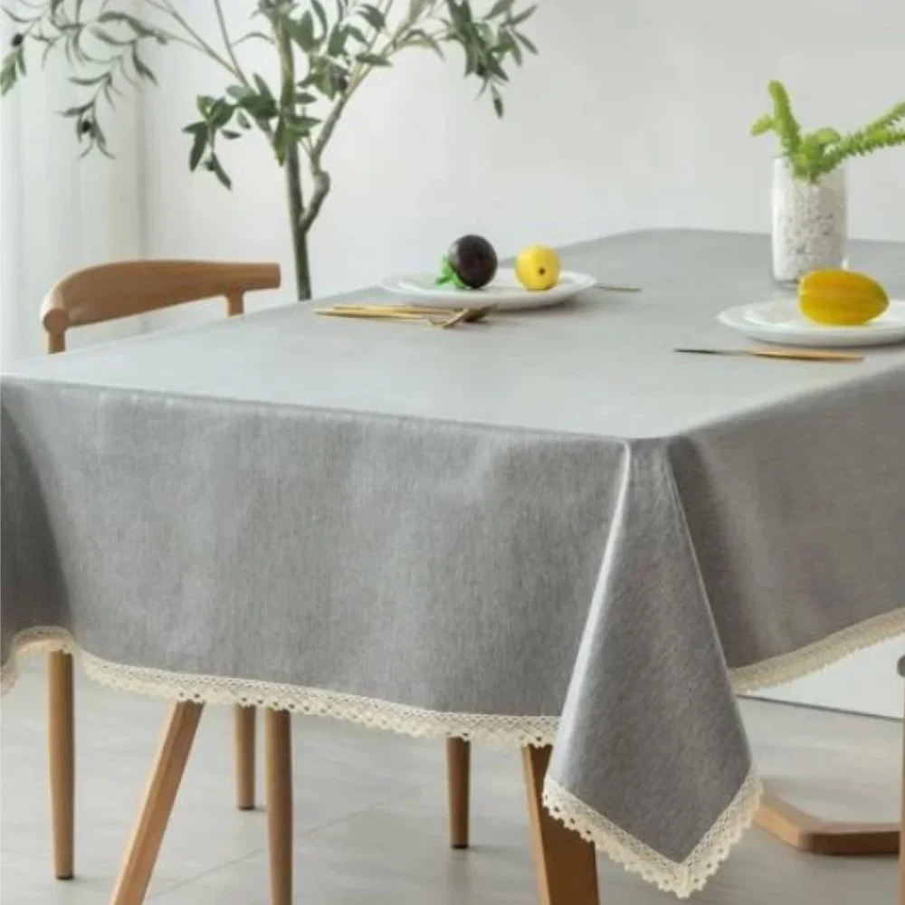 Cotton Linen Waterproof/Oilproof Lace Trim Table Cover